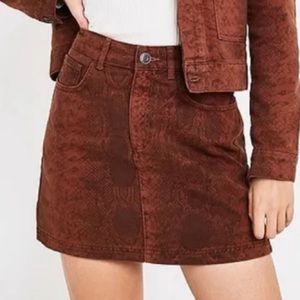 Urban Outfitters BDG Burt Orange Snakeskin Print Denim High Rise Skirt